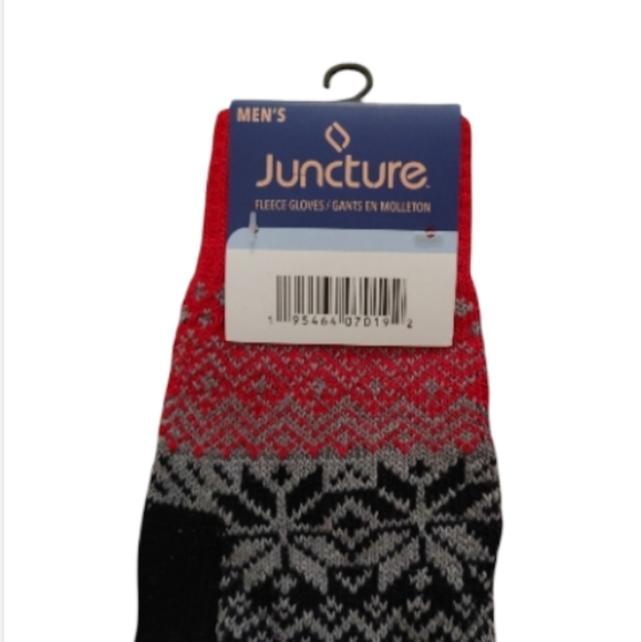 NEW Juncture Men's Red Gray & Black Fair Isle Fleece Gloves - Picture 2 of 3